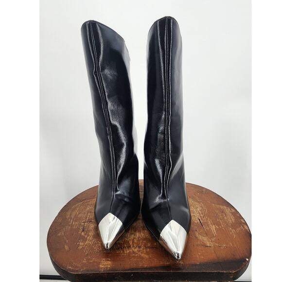 Forever 21 Forever My Moment Heeled Boots Cap Toe Black Boots Size 7.5 - Picture 6 of 12